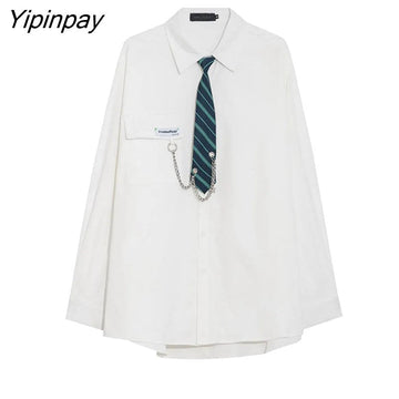 Yipinpay 2023 Spring Japan Style Tie Button Up Solid Shirt Blouse Women JK Long Sleeve Loose Ladies Shirts Oversize Streetwear Top